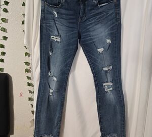 Express Dark Blue Distressed Skinny Jeans